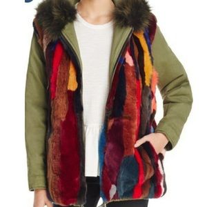 Aqua multicolored reversible fur jacket